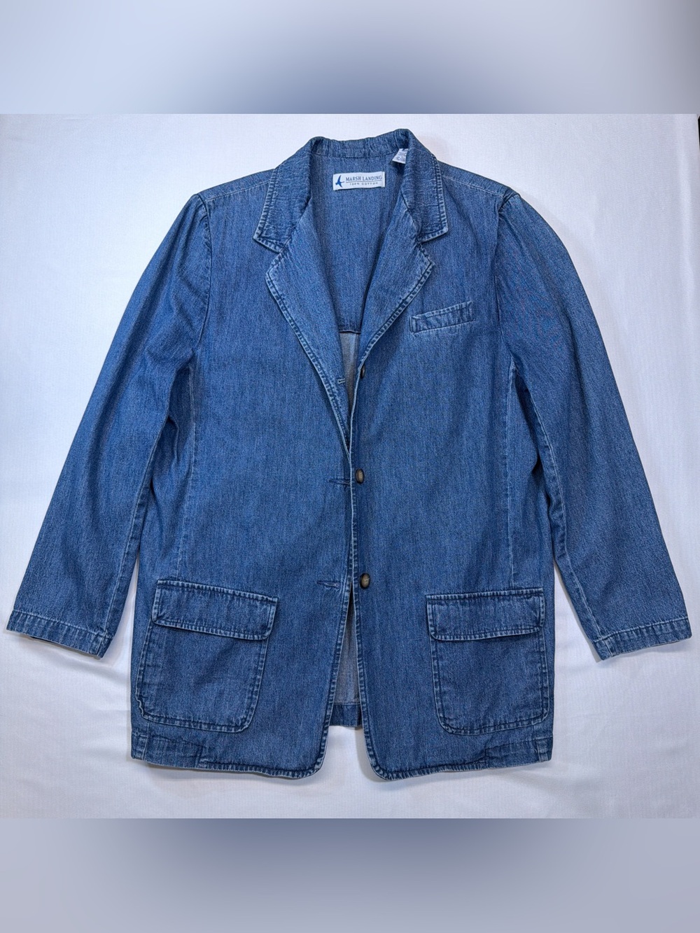Marsh Landing Women's Blue Denim Jean Jacket Blazer Size L